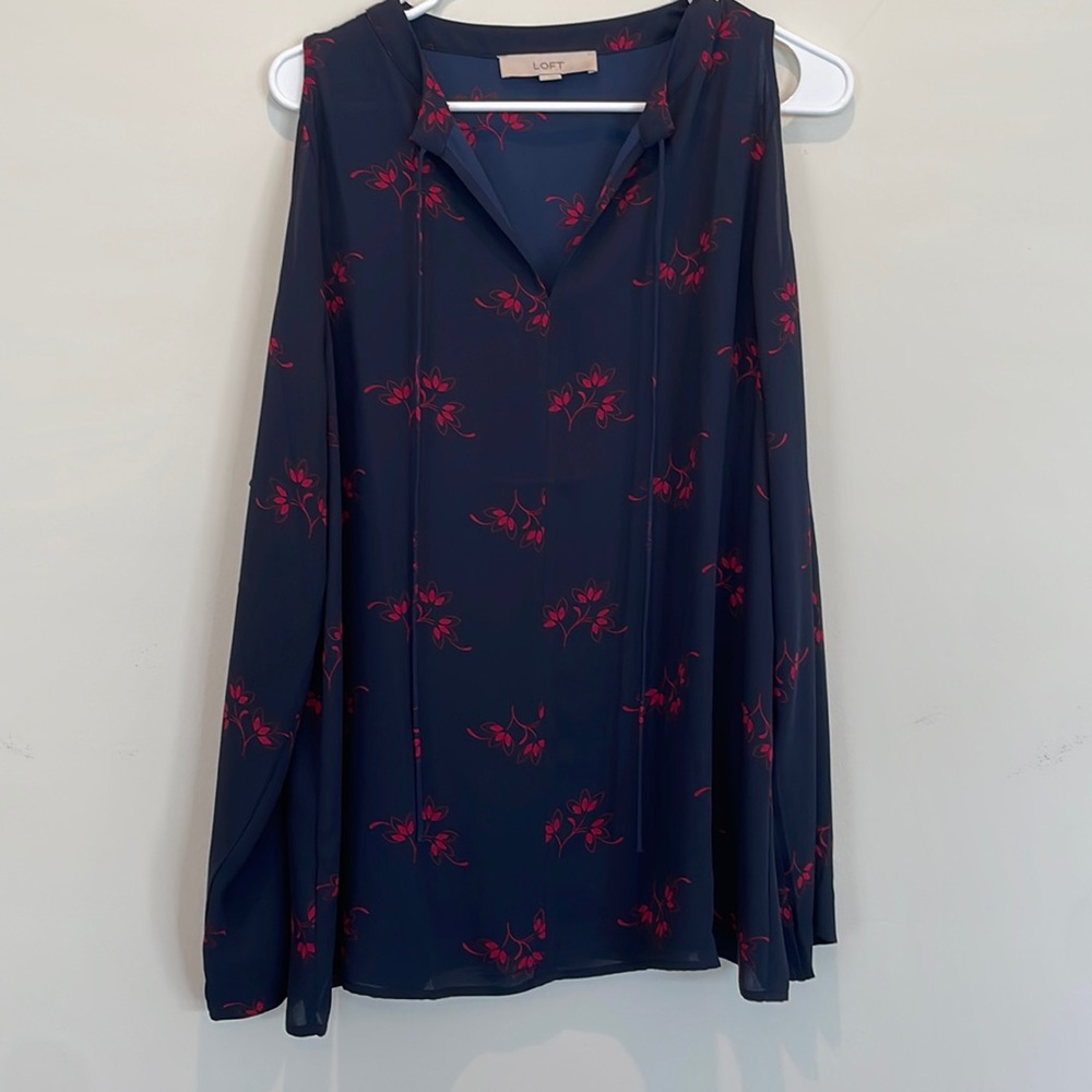 LOFT floral chiffon blouse with arm cutout detail